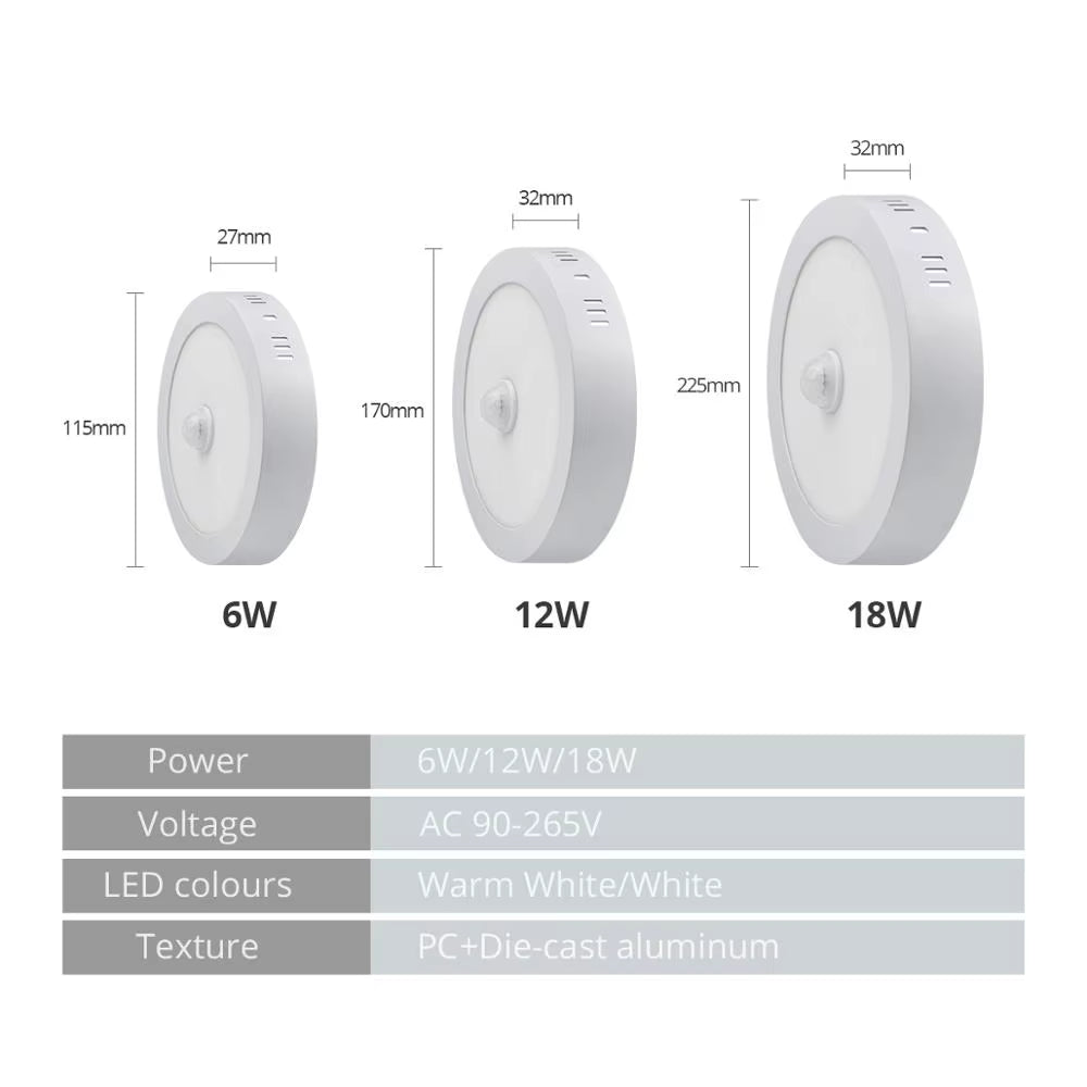 18W 12W 6W Night Light LED Ceiling Lamp with Motion Sensor PIR Corridor Bedroom Toilet Lights Lampe 85-265V Human Body Induction