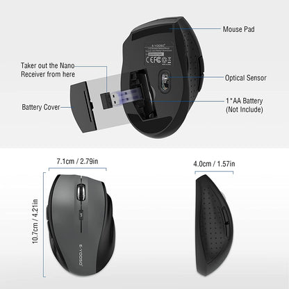 Wireless Mouse, Computer Mouse 18 Months Battery Life Cordless Mouse, 5 Level 4800 DPI, 6 Button Ergo Wireless Mice, 2.4G Portable USB Wireless Mouse for Laptop, Mac, Chromebook, PC, Windows