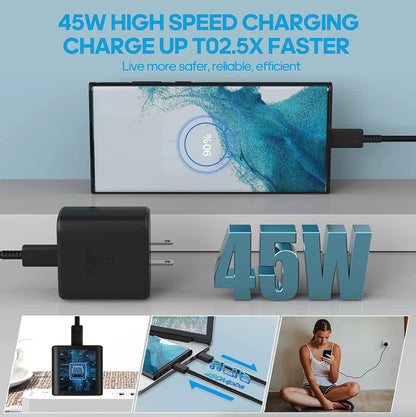 45W USB-C Super Fast Wall Charger + 6FT Cable for Samsung Galaxy S21 S22 S23 S24