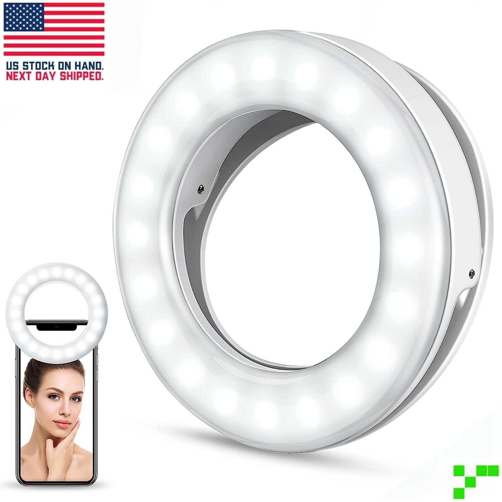 Phone Ring Light USB Rechargeable Clip-On Selfie 40 LED 20 Cool 20 Warm Portable