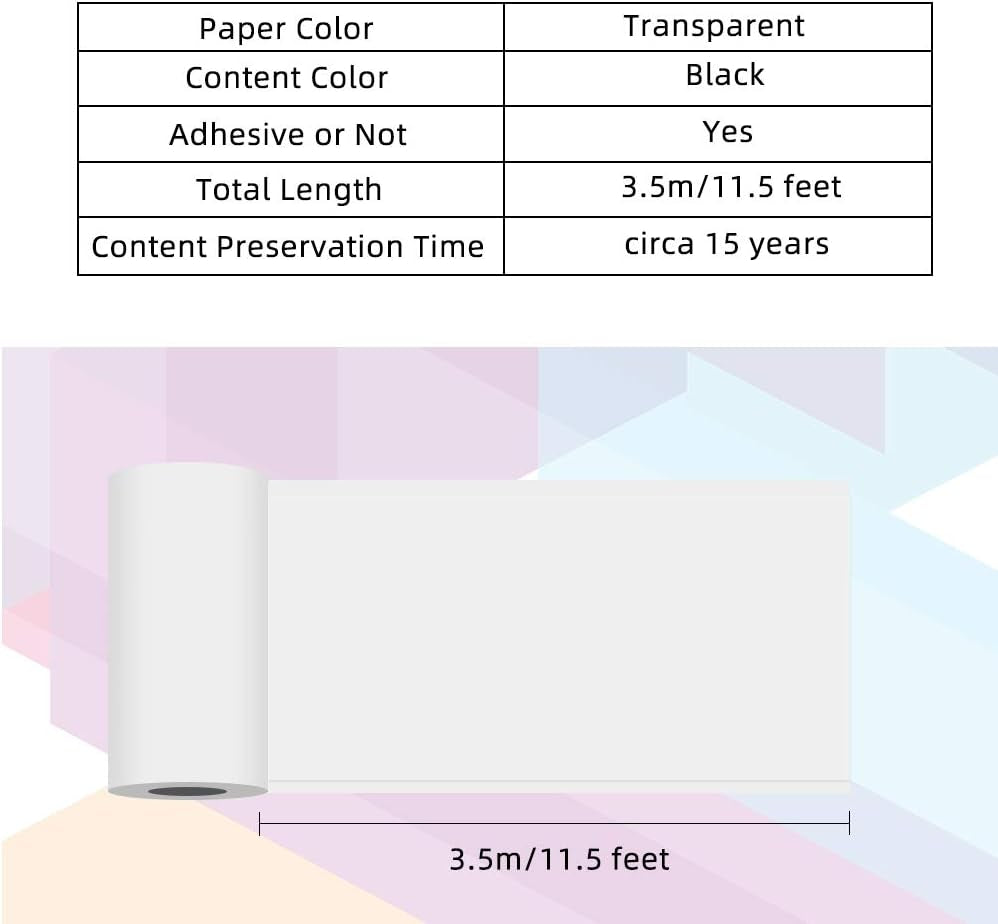 Clear Paper for M02 M02 Pro M02S M03, Transparent, Original, Adhesive, Thermal Printer Paper, Glossy Sticker Paper, for Pocket Printer, 53Mm X 3.5M, Diameter 30Mm, 3-Rolls